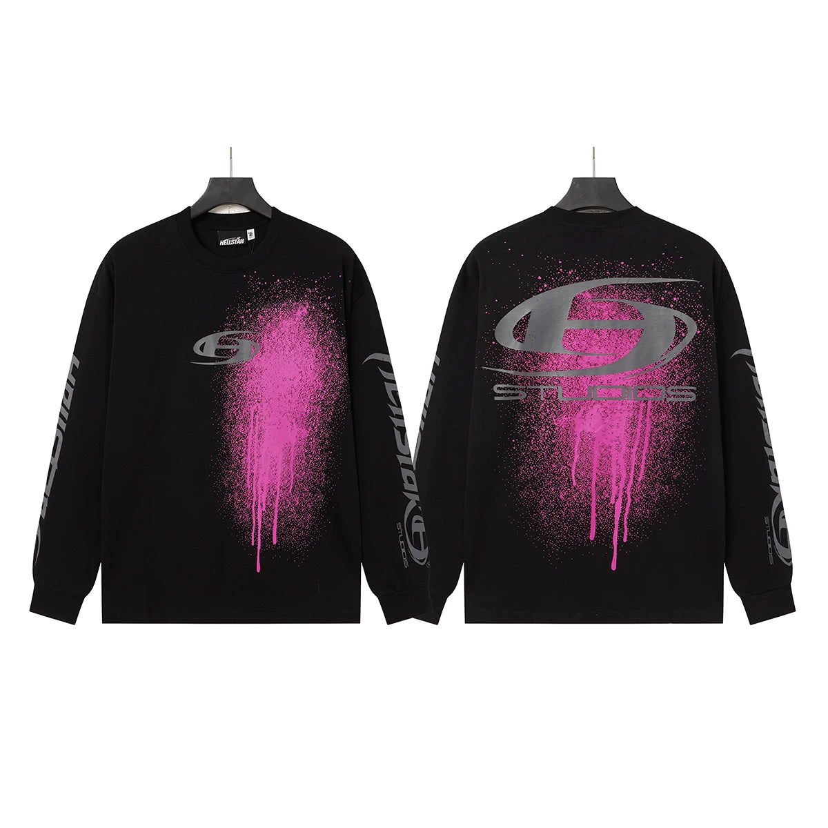 Hellstar Black Pink Drip Studios Logo Long Sleeve Tee