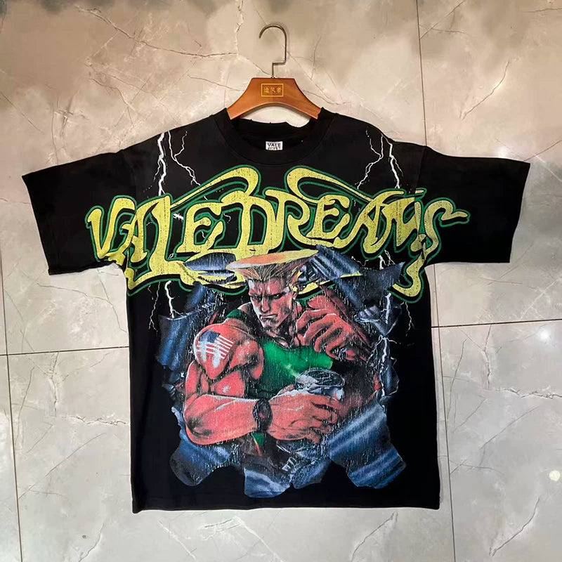 Valleydream Black Boxing Athlete Graffiti Letter Vintage T-Shirt