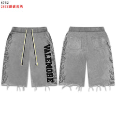VALEFOREVER Grey Washed Denim Shorts with Black Script Print