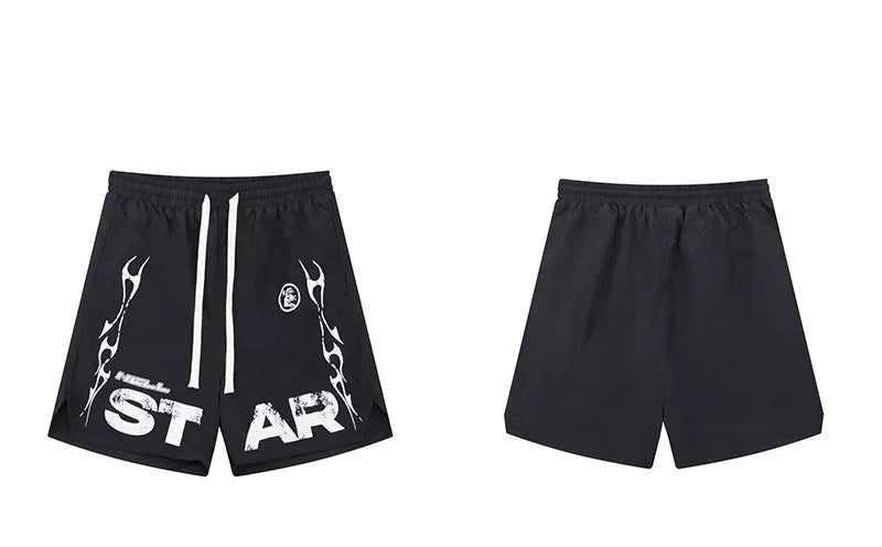 Hellstar Black White Letter Shorts
