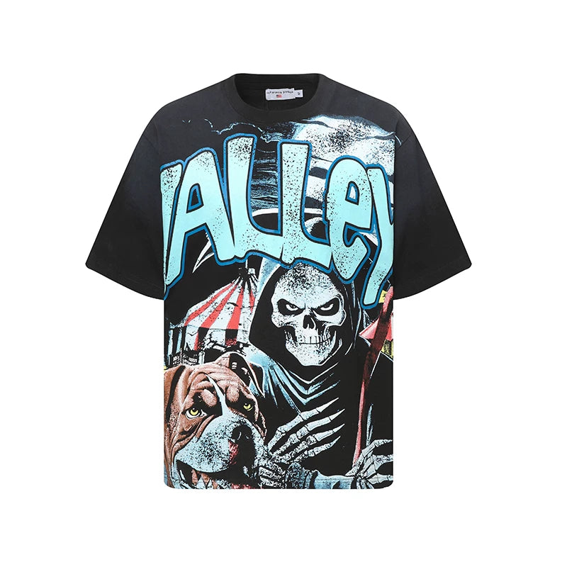 Valleydream Black Skull Circus Vintage Graphic T-Shirt