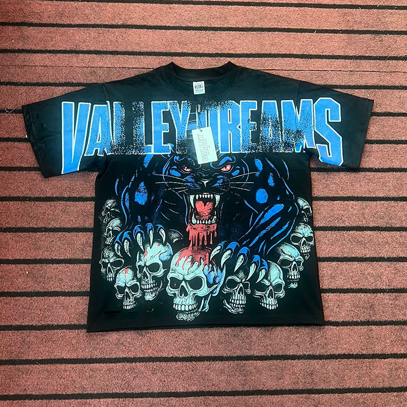 Valleydream Black Blue Panther Skull Valley Dreams Vintage T-Shirt