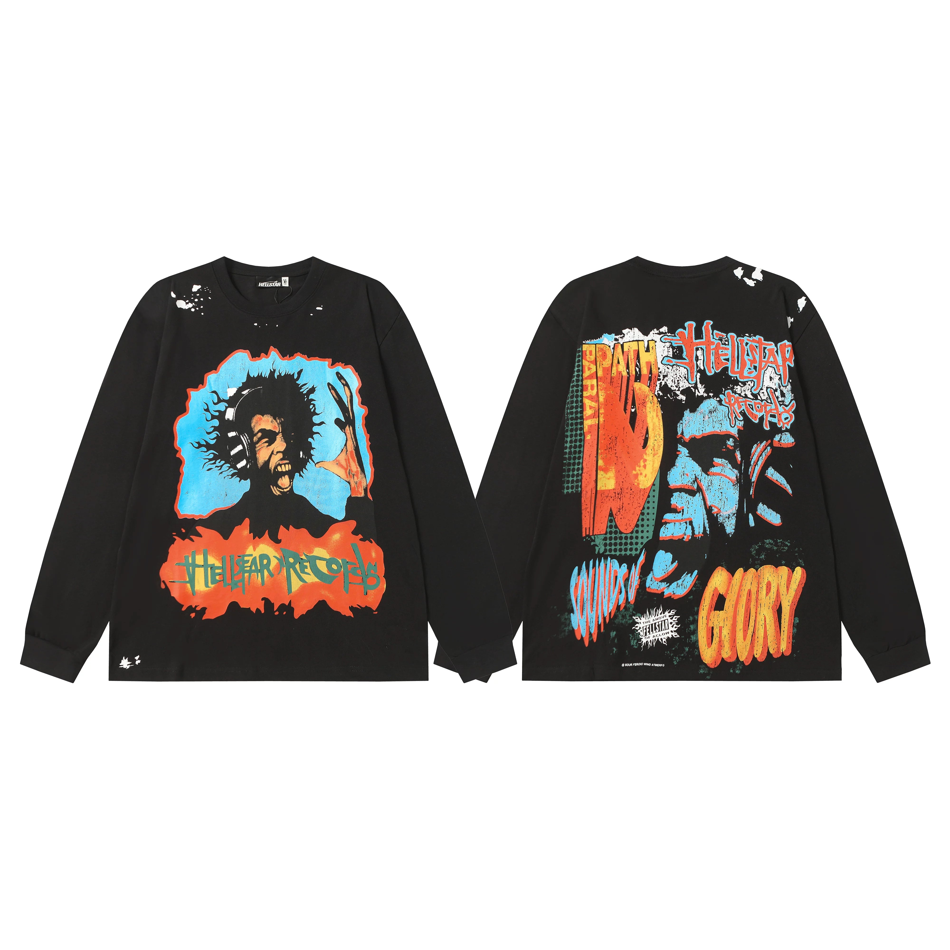 Hellstar Black Colorful Flame Portrait Long Sleeve Top