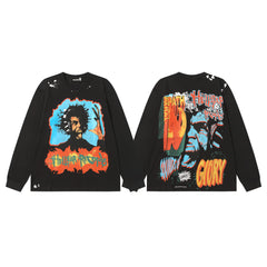Hellstar Black Colorful Flame Portrait Long Sleeve Top
