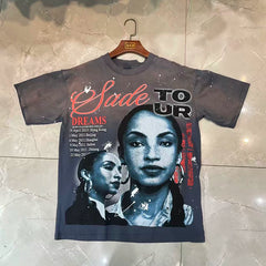 Valleydream Dark Grey Sade Tour Portrait Vintage Graphic T-Shirt
