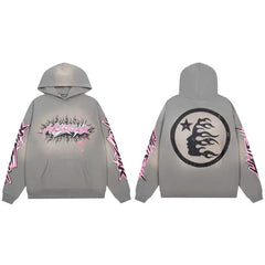 Hellstar Grey Pink Print Hoodie