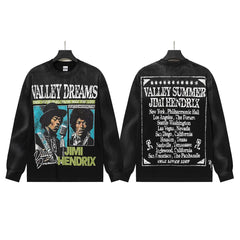 VALLEYDREAM Black Jimi Hendrix Retro Concert Poster Long Sleeve Tee