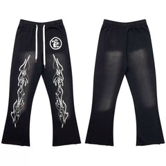 Hellstar Black Silver Swirl Graphic Flared Sweatpants