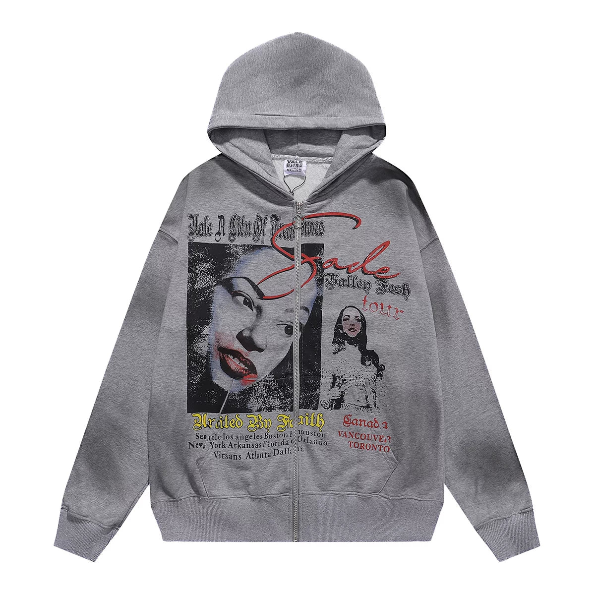 VALEFOREVER Grey Vintage Portrait Poster Zip Up Hoodie