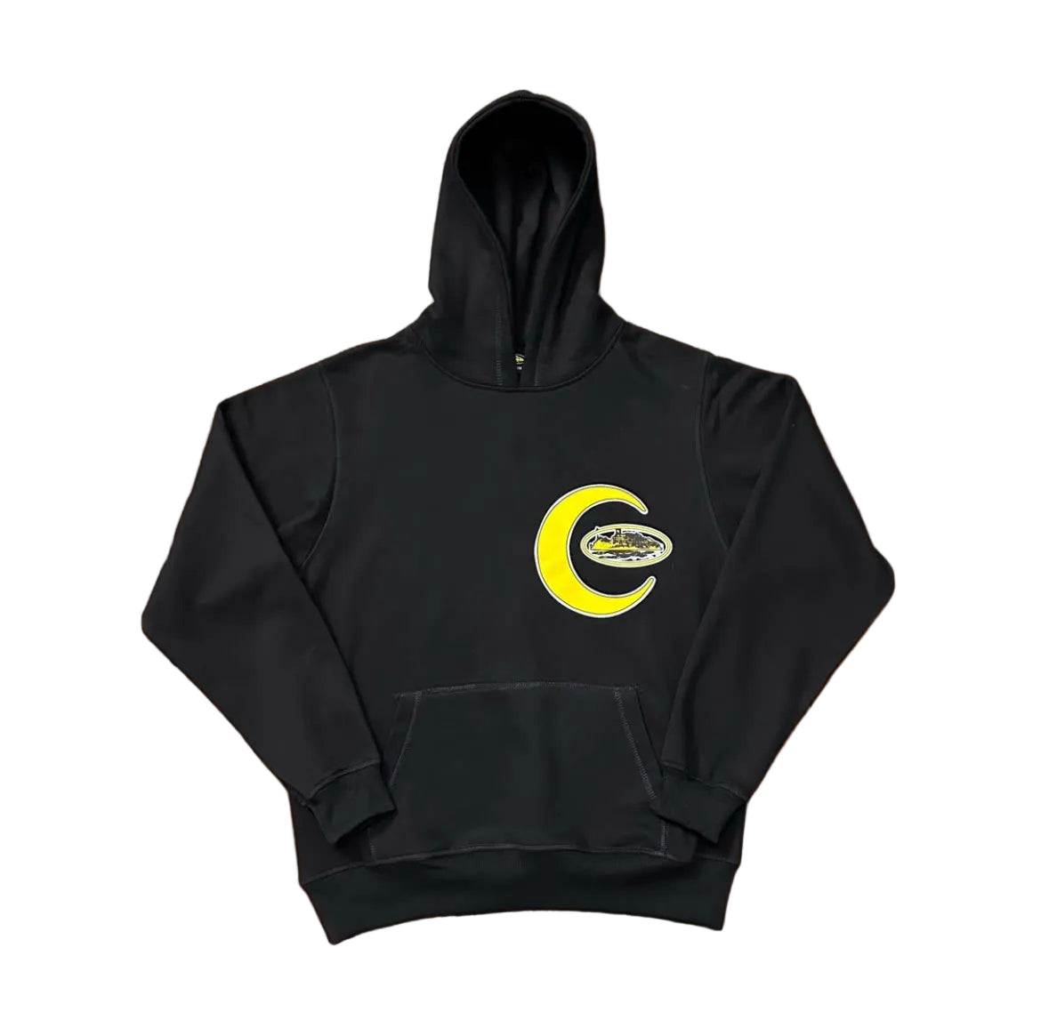 Black Crescent Graphic Hoodie – Oversized Streetwear Pullover Sweatshirt