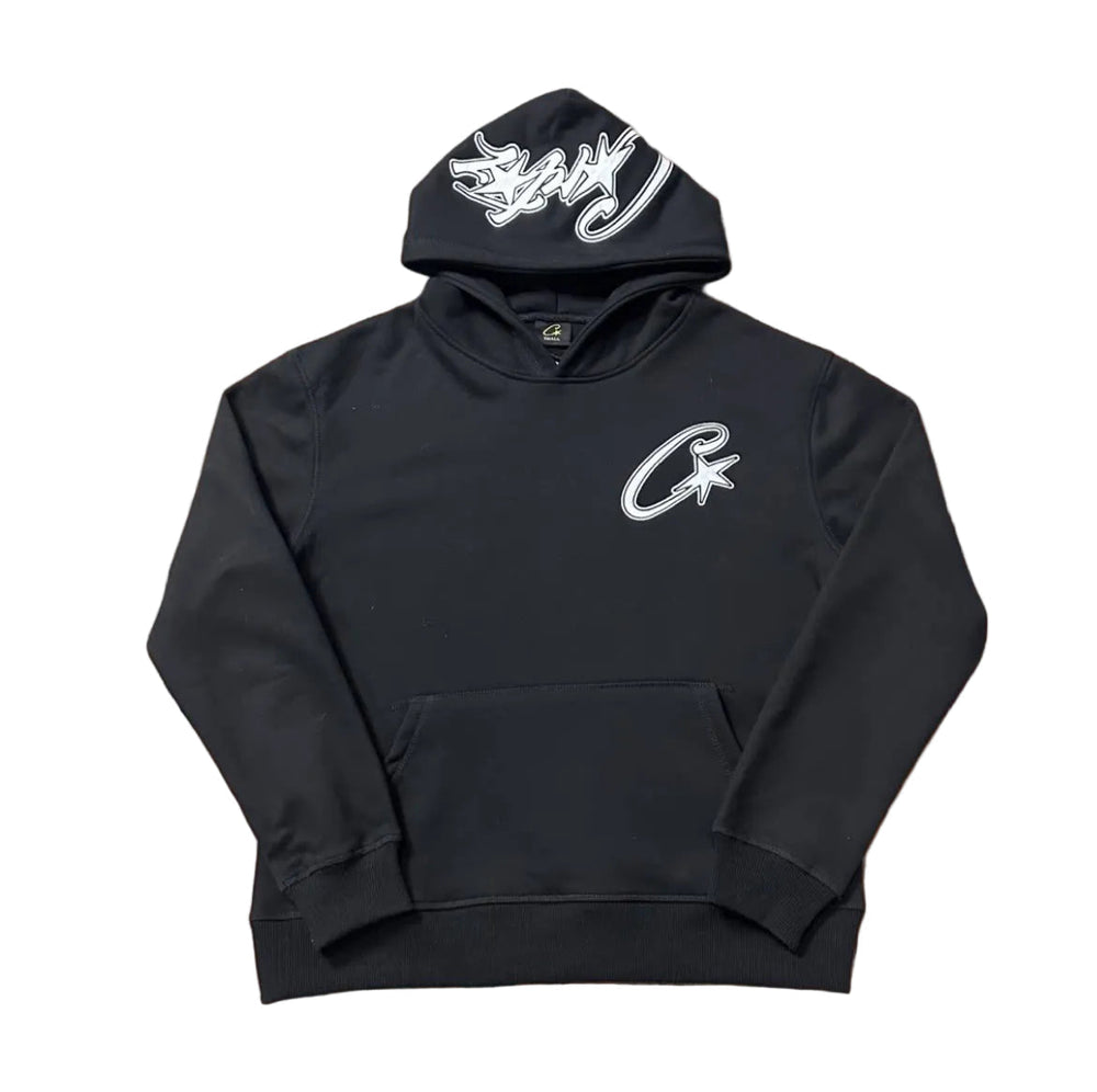 Black Script Logo Hoodie – Oversized Streetwear Pullover Sweatshirt