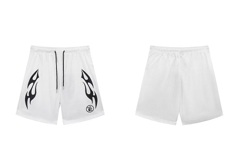 Hellstar White Flame Graphic Shorts