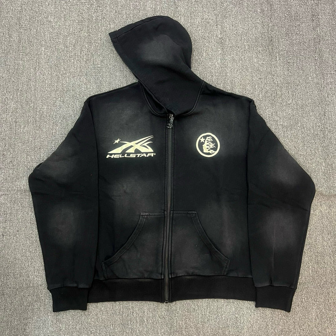 Hellstar Black Washed Zip Up Hoodie