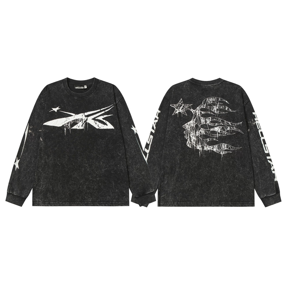 Hellstar Black Cross Arrow Graphic Long Sleeve Top