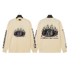 Hellstar Cream Flame Basketball Graphic Long Sleeve Tee