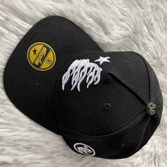 Hellstar Solid Black Flame Star Flat Brim Cap