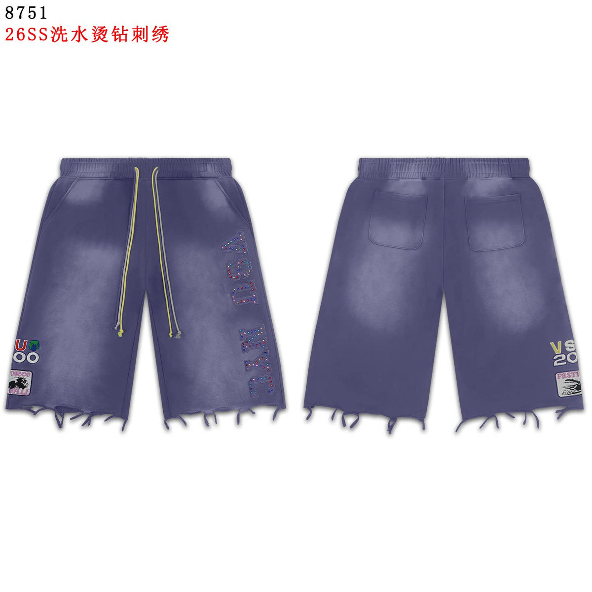 VALEFOREVER Blue Washed Denim Shorts with White Script Print