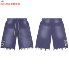 VALEFOREVER Blue Washed Denim Shorts with White Script Print