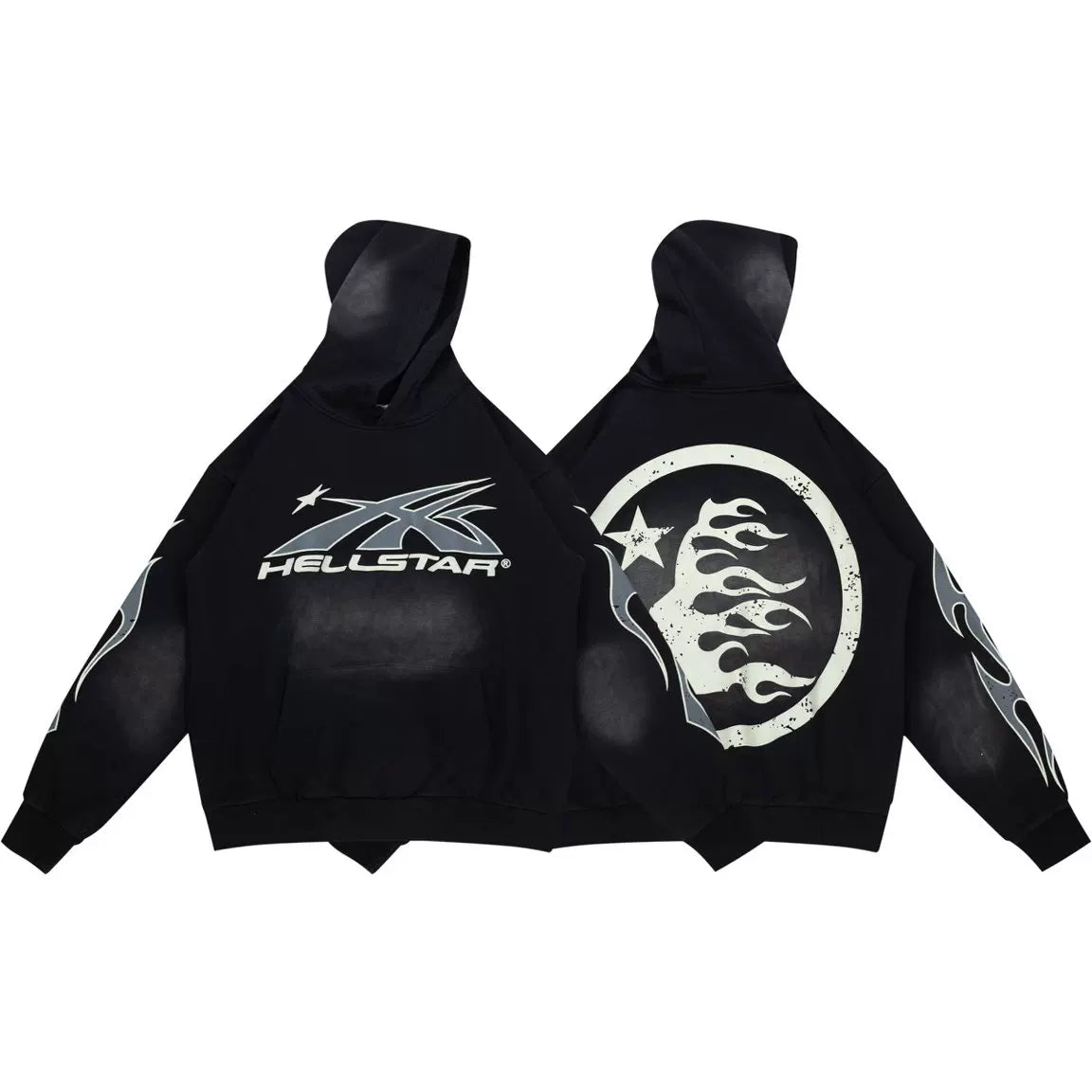 HELLSTAR Black Minimal Flame Logo Hoodie