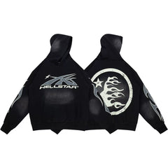 HELLSTAR Black Minimal Flame Logo Hoodie