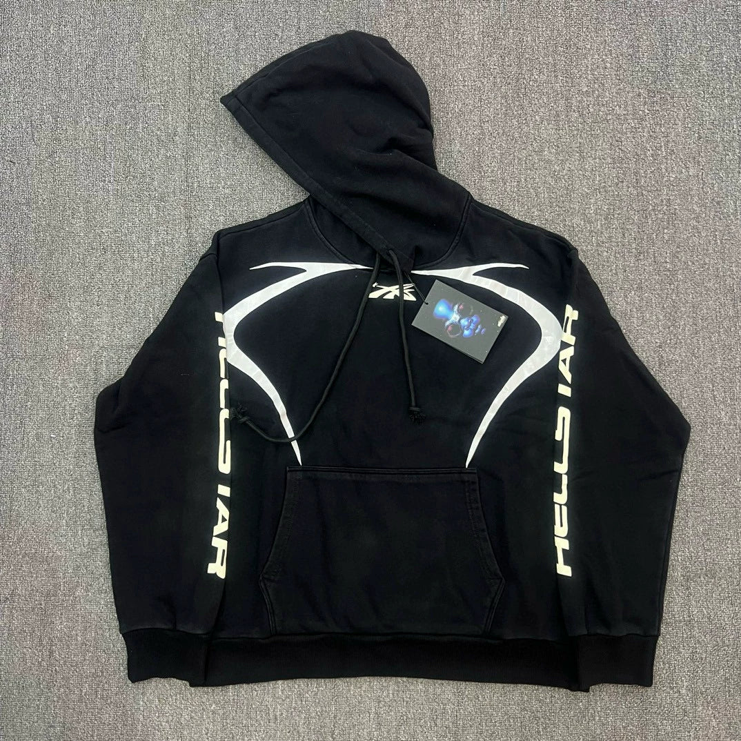 Hellstar White Line Graphic Black Hoodie
