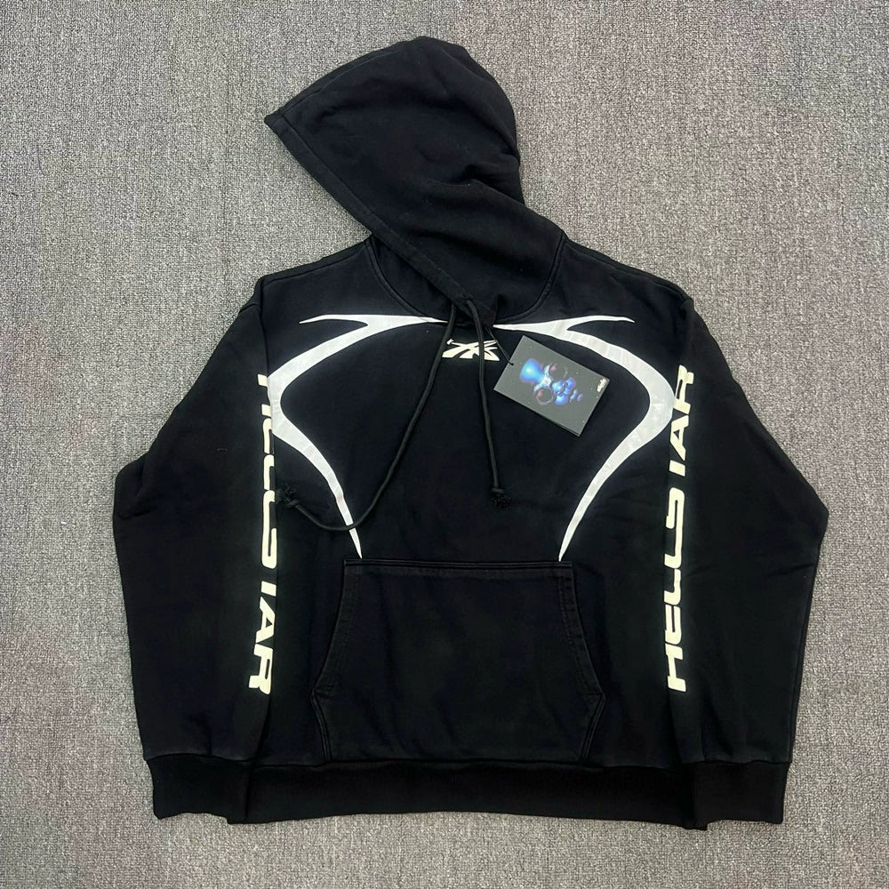Hellstar White Line Graphic Black Hoodie