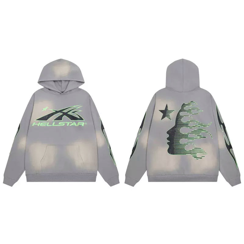 Hellstar Grey Gradient Green Hoodie