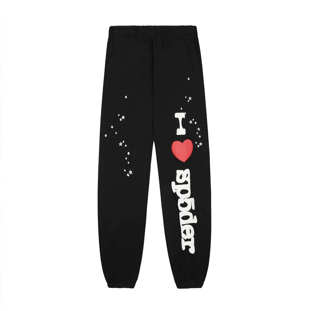 Title: Sp5der "I  Sp5der" Logo Sweatpants with Splatter Detail - Black
