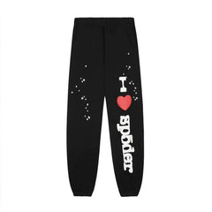 Title: Sp5der "I  Sp5der" Logo Sweatpants with Splatter Detail - Black