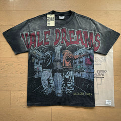 VALEFOREVER Black Washed Valley Dreams Street Hip Hop Scene Vintage Graphic T-Shirt