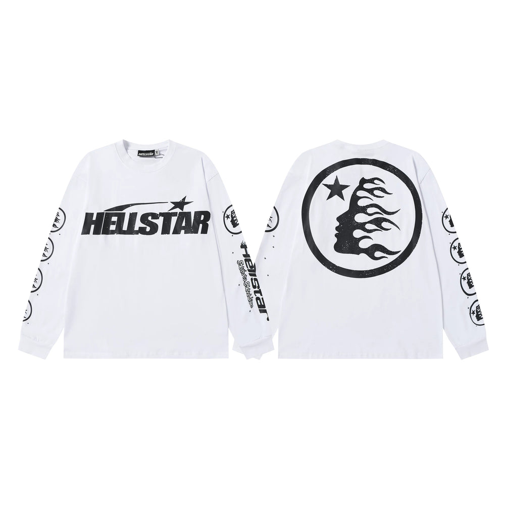Hellstar White Logo Flame Portrait Long Sleeve Shirt