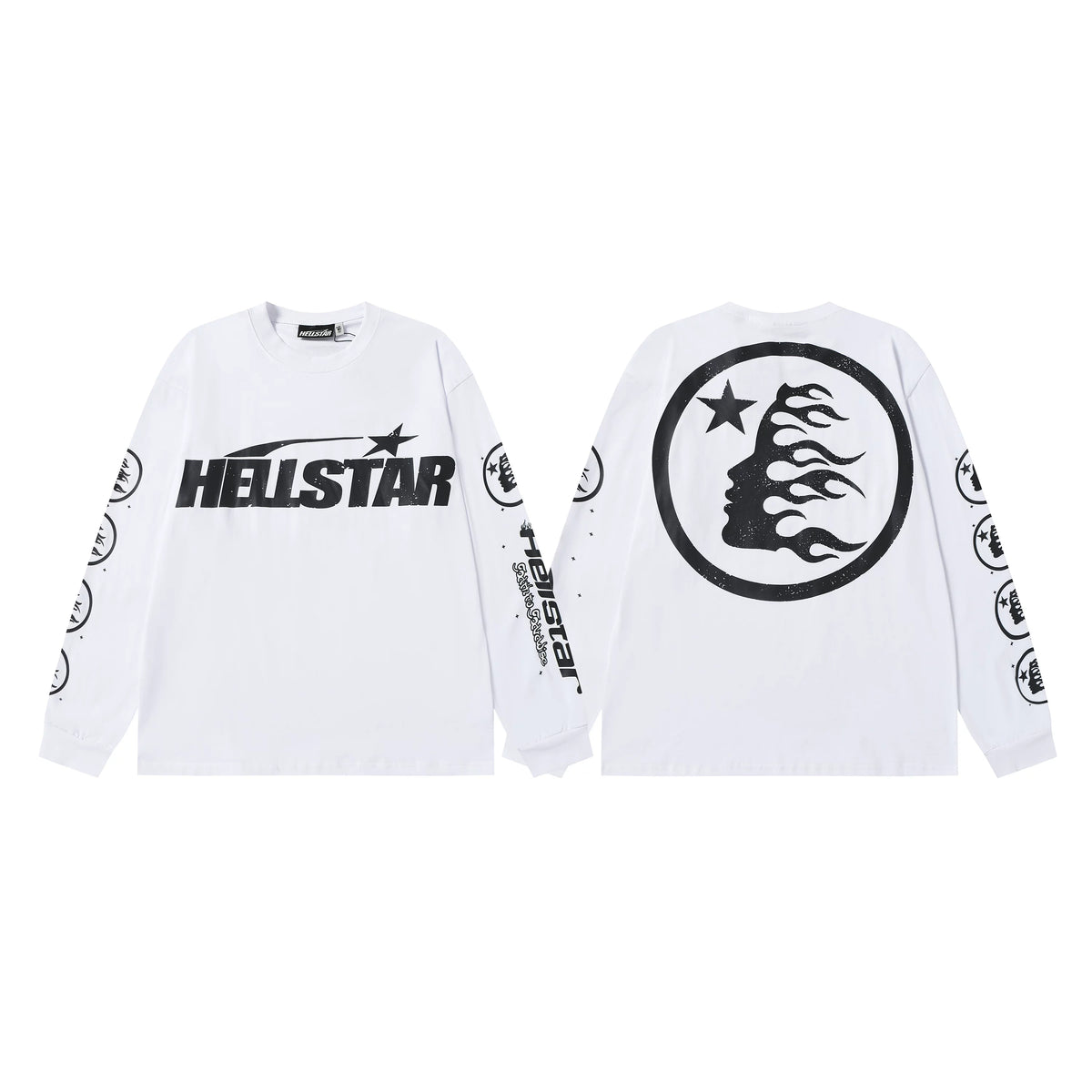 Hellstar White Logo Flame Portrait Long Sleeve Shirt
