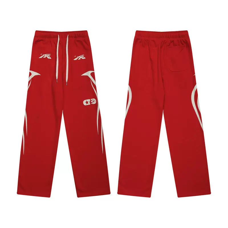 Hellstar Red Curved Graphic Wide Leg Street Sweatpants