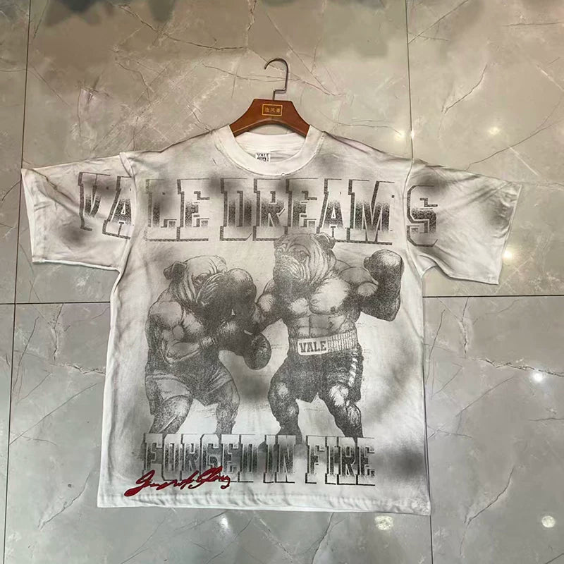Valleydream Grey Washed Wrestler Retro Portrait Valley Dreams T-Shirt