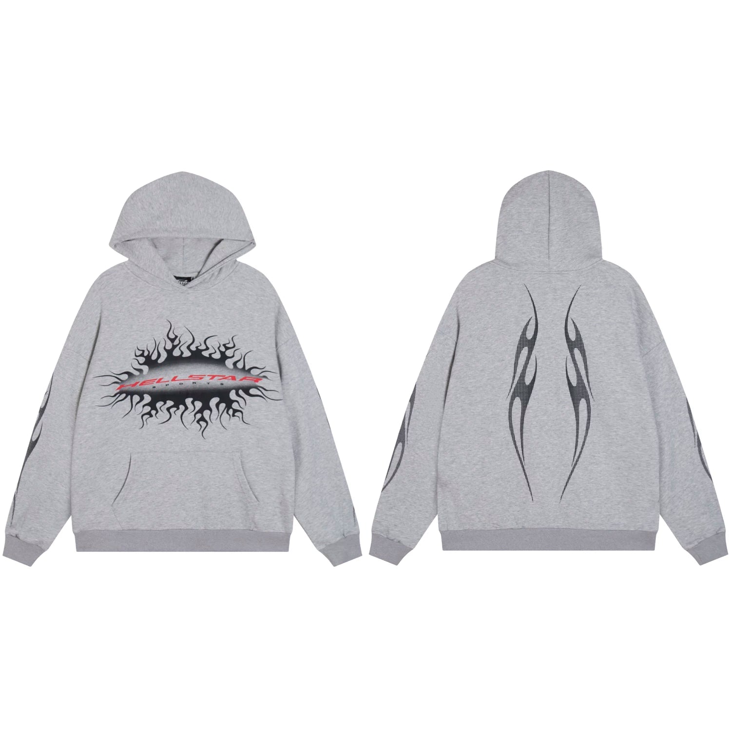 Hellstar Grey Flame Crack Hoodie