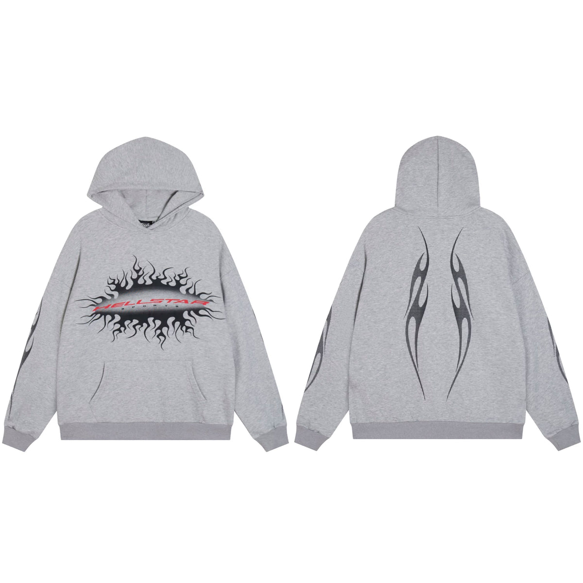 Hellstar Grey Flame Crack Hoodie