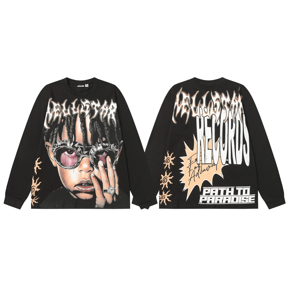 Hellstar Black Dreadlocks Portrait Long Sleeve Shirt