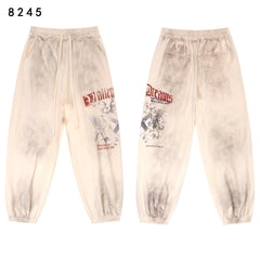 VALLEY Vintage Knight‑Dragon Graphic Jogger Sweatpants, Washed‑Off‑White Unisex Streetwear Trousers