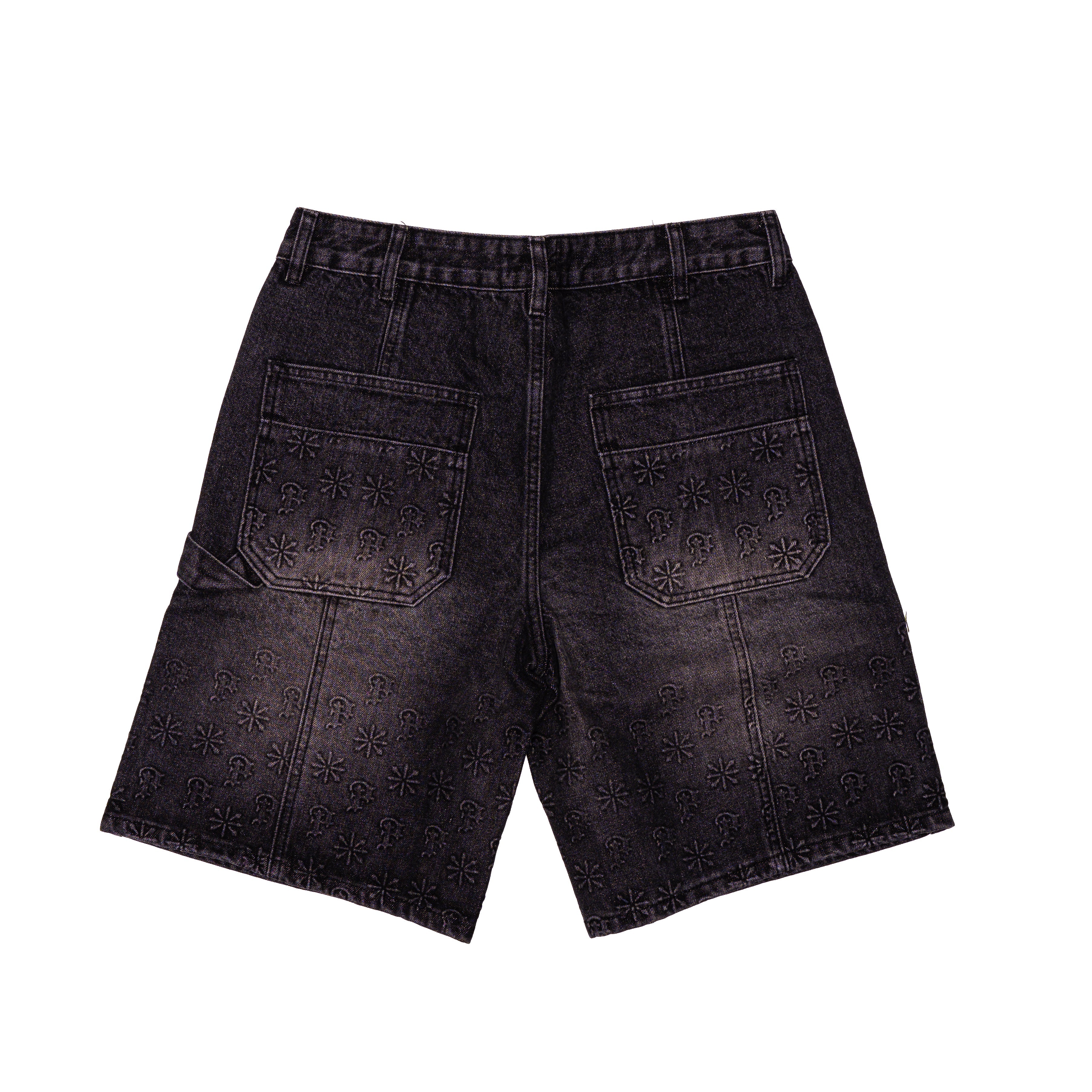 Black Embossed Denim Jorts