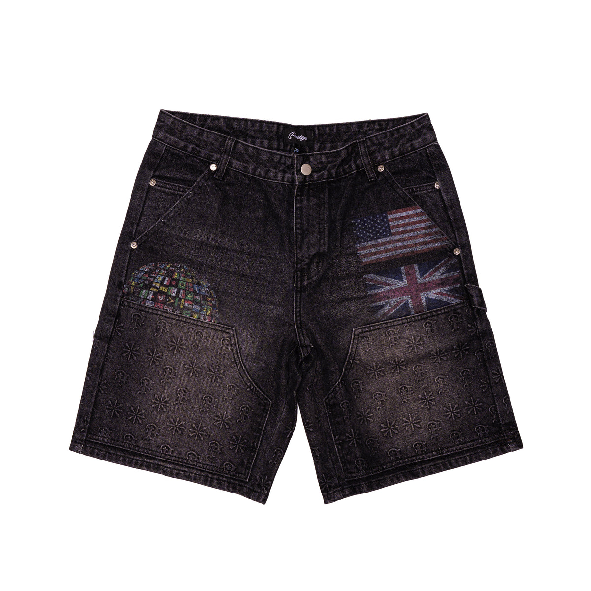 Black Embossed Denim Jorts